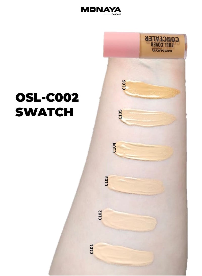 مونايا C002 كونسيلر فل كوفر – ٦ ألوان، ٣ مل لكل واحدة، ثابت طويل، تغطية كاملة، خالي من التجارب على الحيوانات، تركيبة مرطبة لكل أنواع البشرة - Image 5